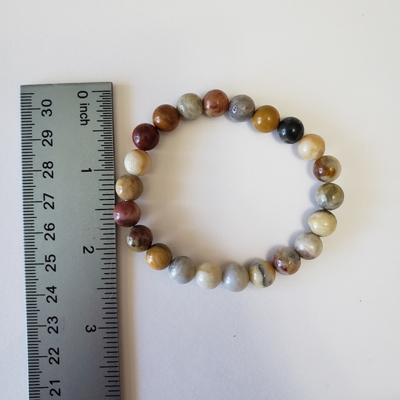 8mm Natural Stone Yellow Crazy Lace Agates Round Beads Bracelet - Picture 7 of 7